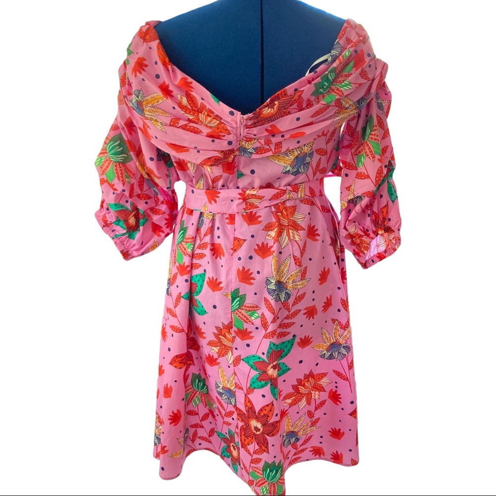 Pink Floral Off-Shoulder Tie-Waist Dress - Picture 12 of 16